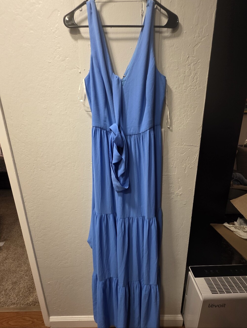 Lilly Pulitzer Maurine Maxi Dress Blue Thistle Halter Tiered V-Neck Slit Size 14